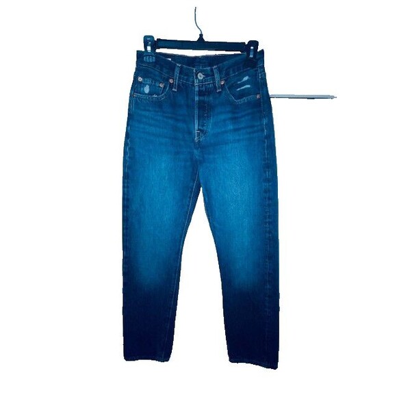 Levis 501 Jeans Womens 24x30 Fits 27x30 Blue Premium Button Fly Distressed Big E - Picture 1 of 16